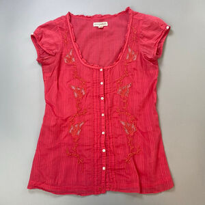 Aeropostale Blouse Womens XS Y2K Pink Beaded Ruffle Soft Western Fairycore FLAW
